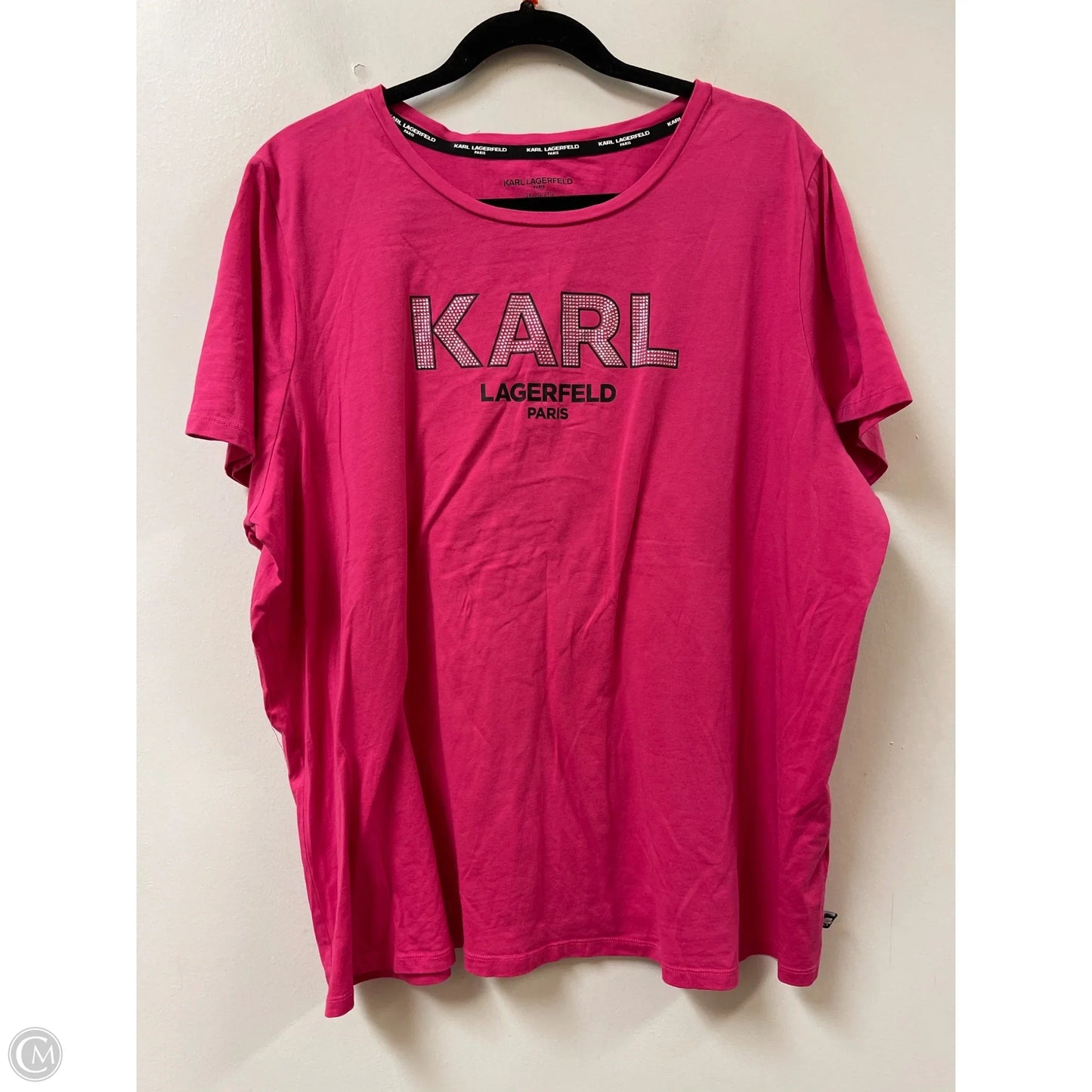Top Short Sleeve Designer By Karl Lagerfeld In Pink, Size: 2x