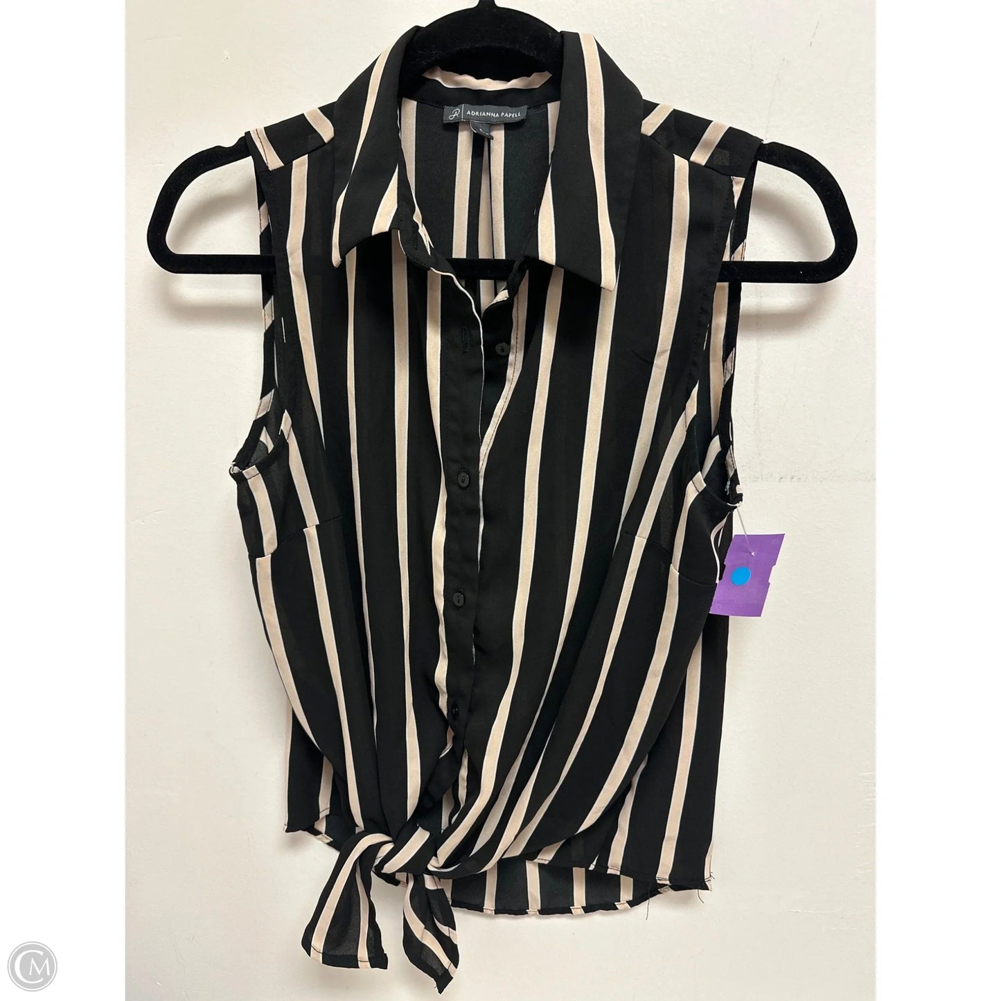 Blouse Sleeveless By Adrianna Papell In Black & Cream, Size: S