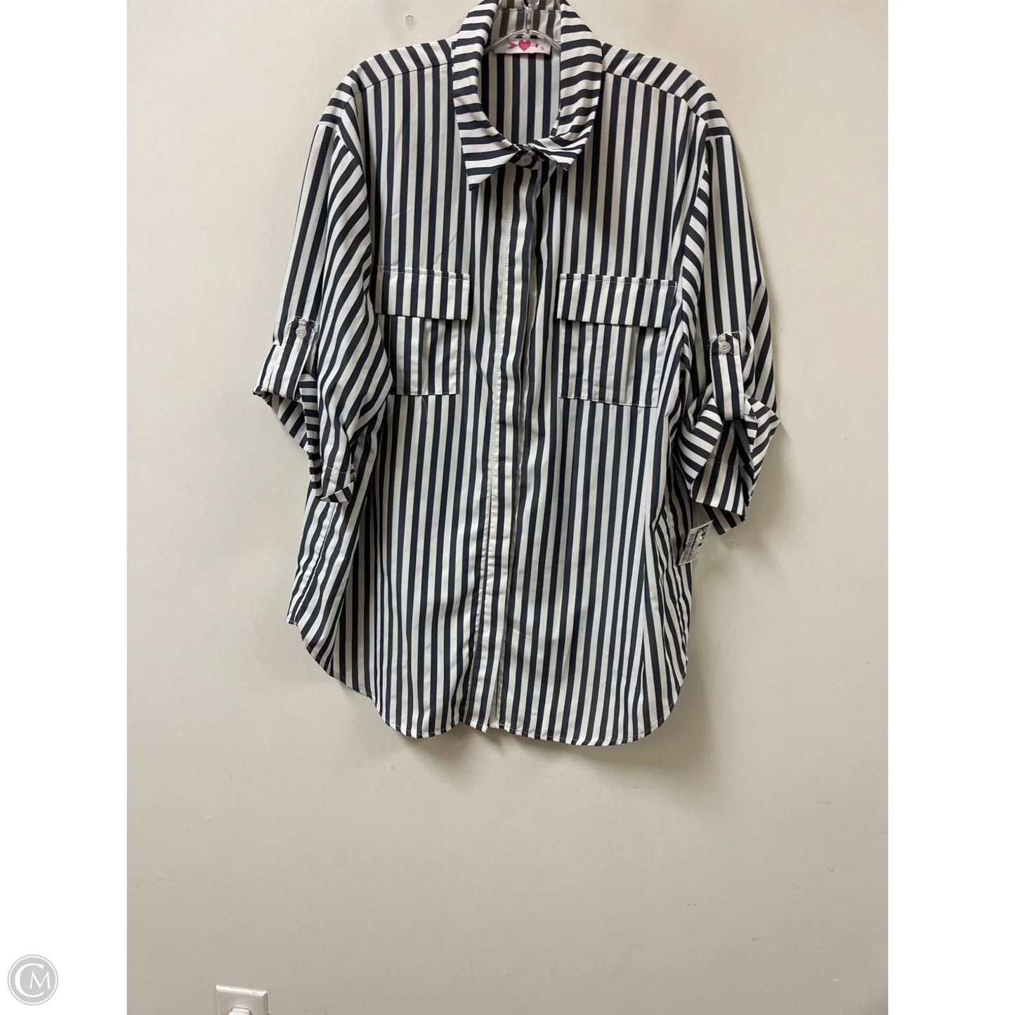 Blouse Short Sleeve By Buddy Love In Striped Pattern, Size: Xl