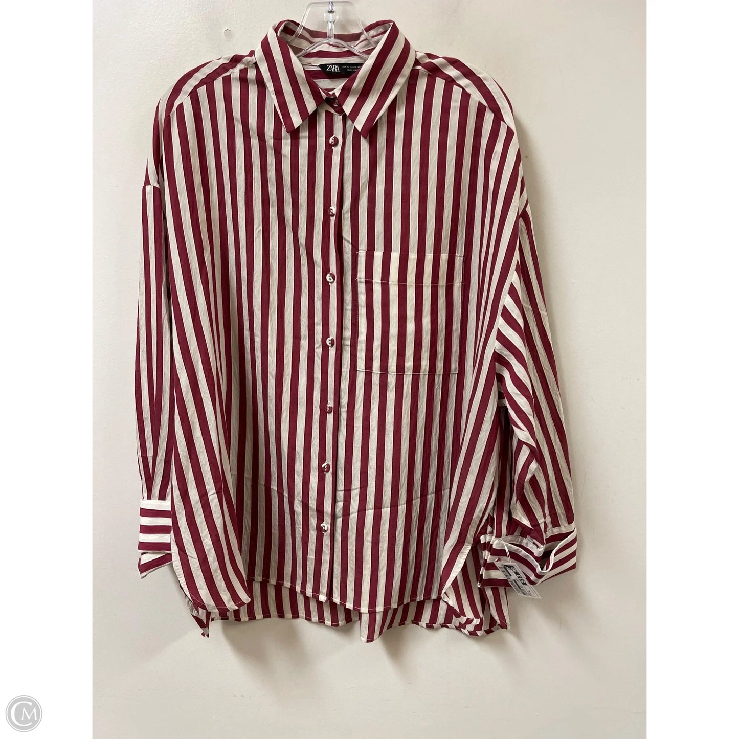 Blouse Long Sleeve By Zara In Cream & Red, Size: Xl