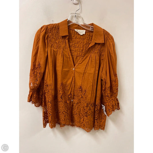 Blouse Short Sleeve By Anthropologie In Orange, Size: S