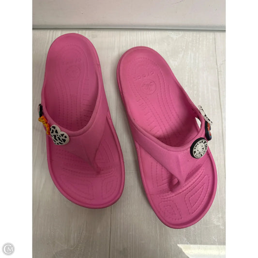 Sandals Flip Flops By Crocs In Pink, Size: 9