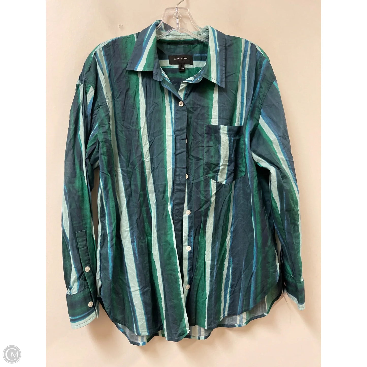 Blouse Long Sleeve By Banana Republic In Teal, Size: L