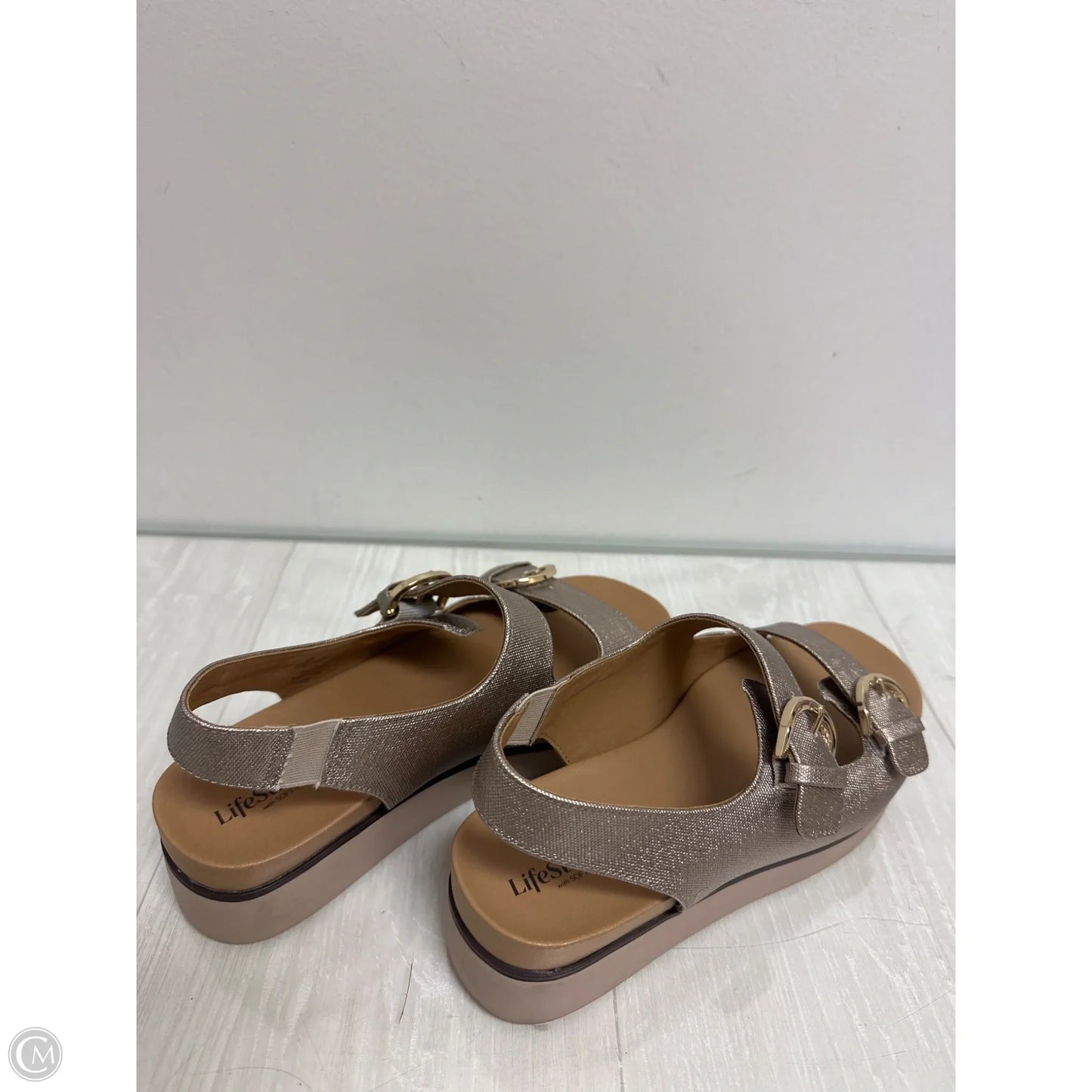 Sandals Heels Wedge By Life Stride In Gold, Size: 6.5