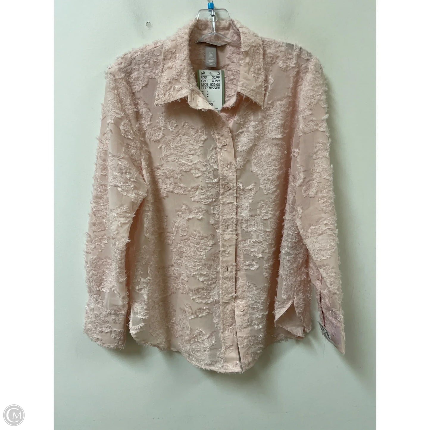 Blouse Long Sleeve By H&m In Pink, Size: M