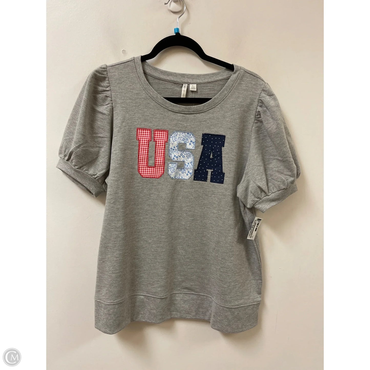 Top Short Sleeve By Cato In Grey, Size: L