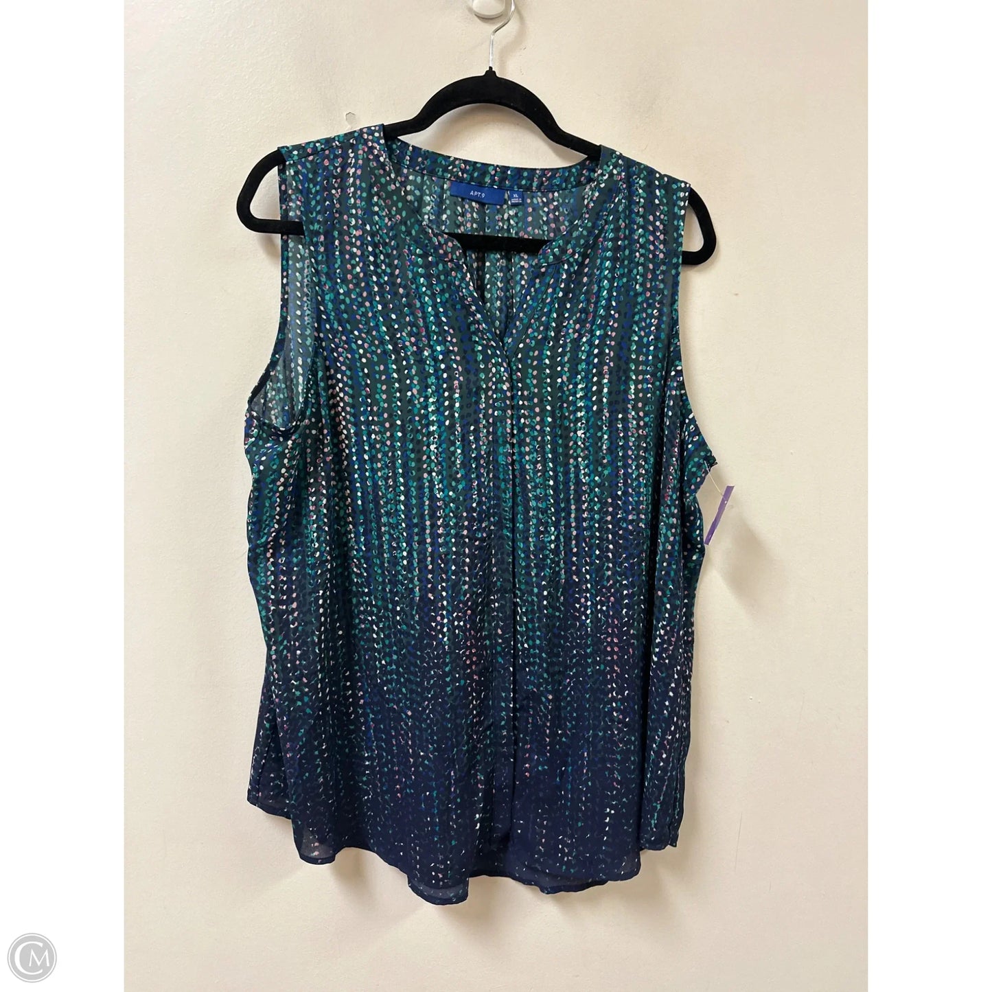 Top Sleeveless By Apt 9 In Blue & Green, Size: Xl