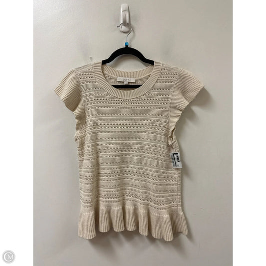 Sweater Short Sleeve By Loft In Cream, Size: S