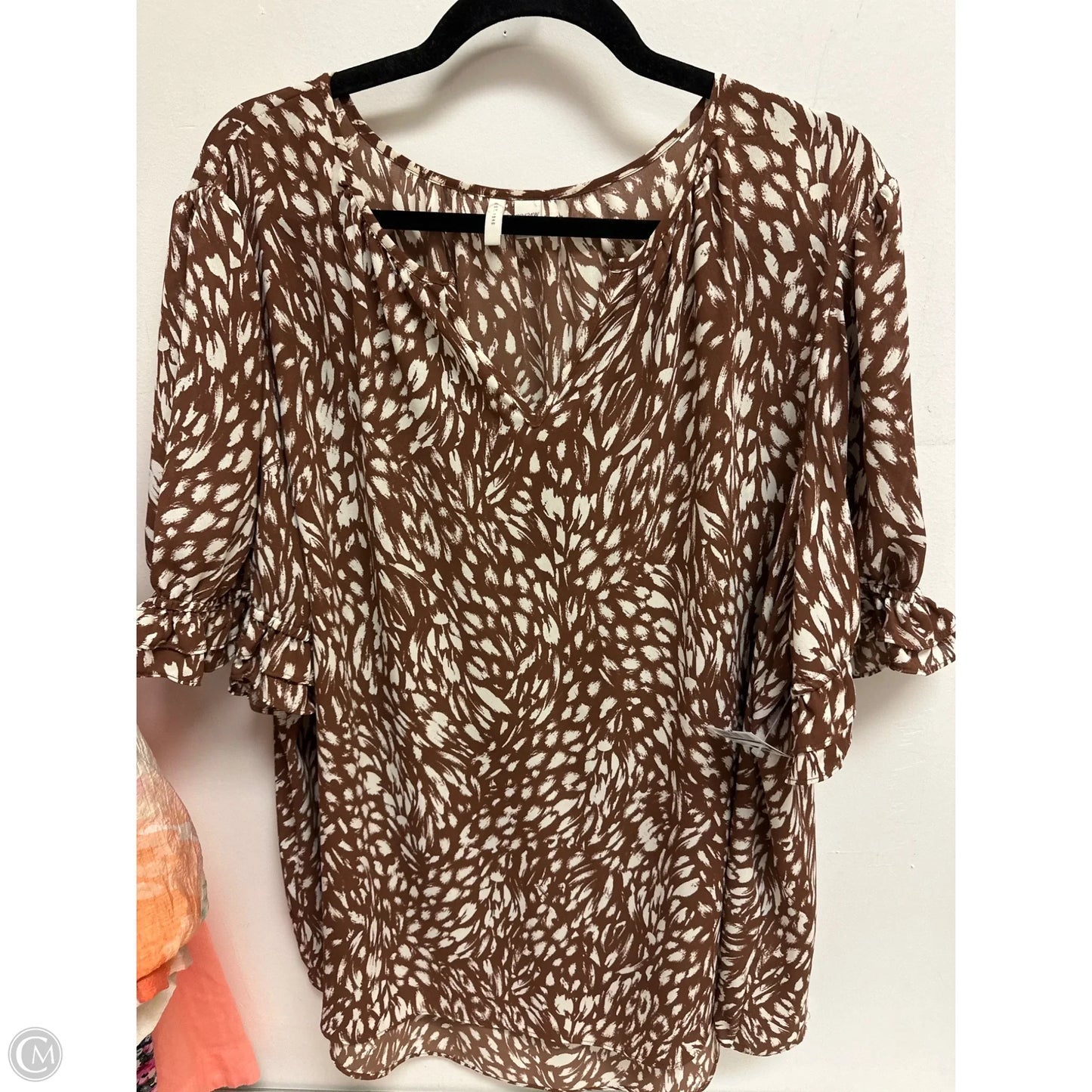 Top Short Sleeve By Cato In Brown & White, Size: 3x