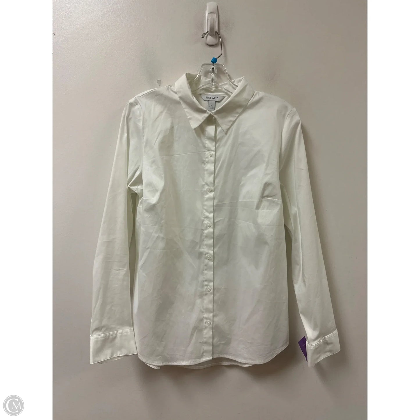 Blouse Long Sleeve By Nine West In White, Size: L