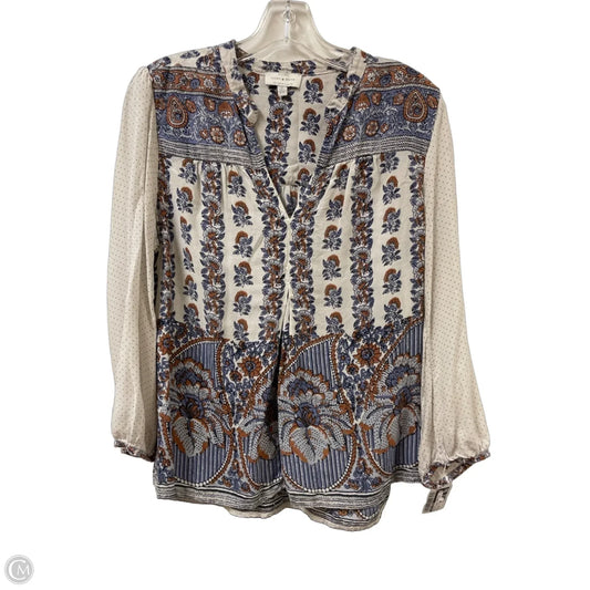 Top Long Sleeve By Lucky Brand In Blue & Cream, Size: M