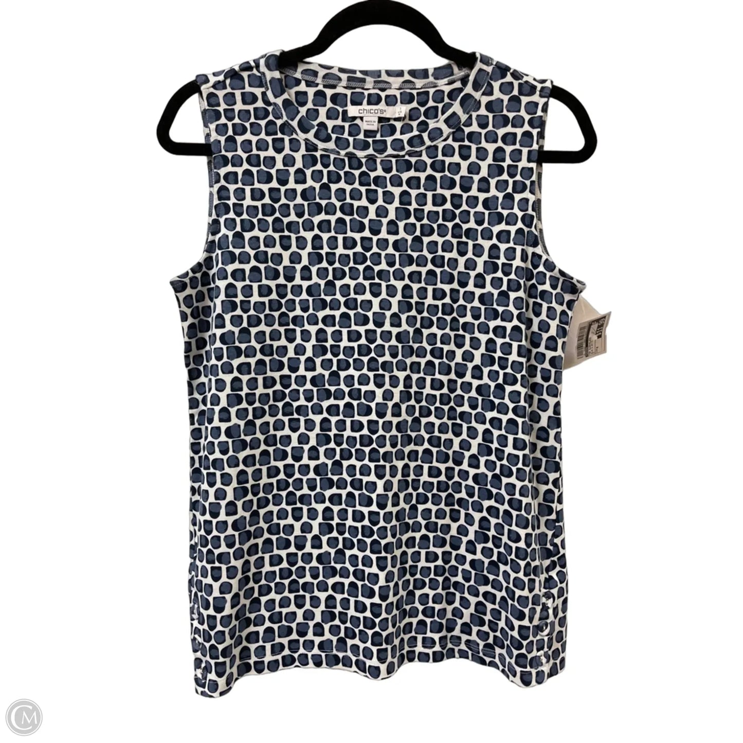 Top Sleeveless By Chicos In Blue & White, Size: M
