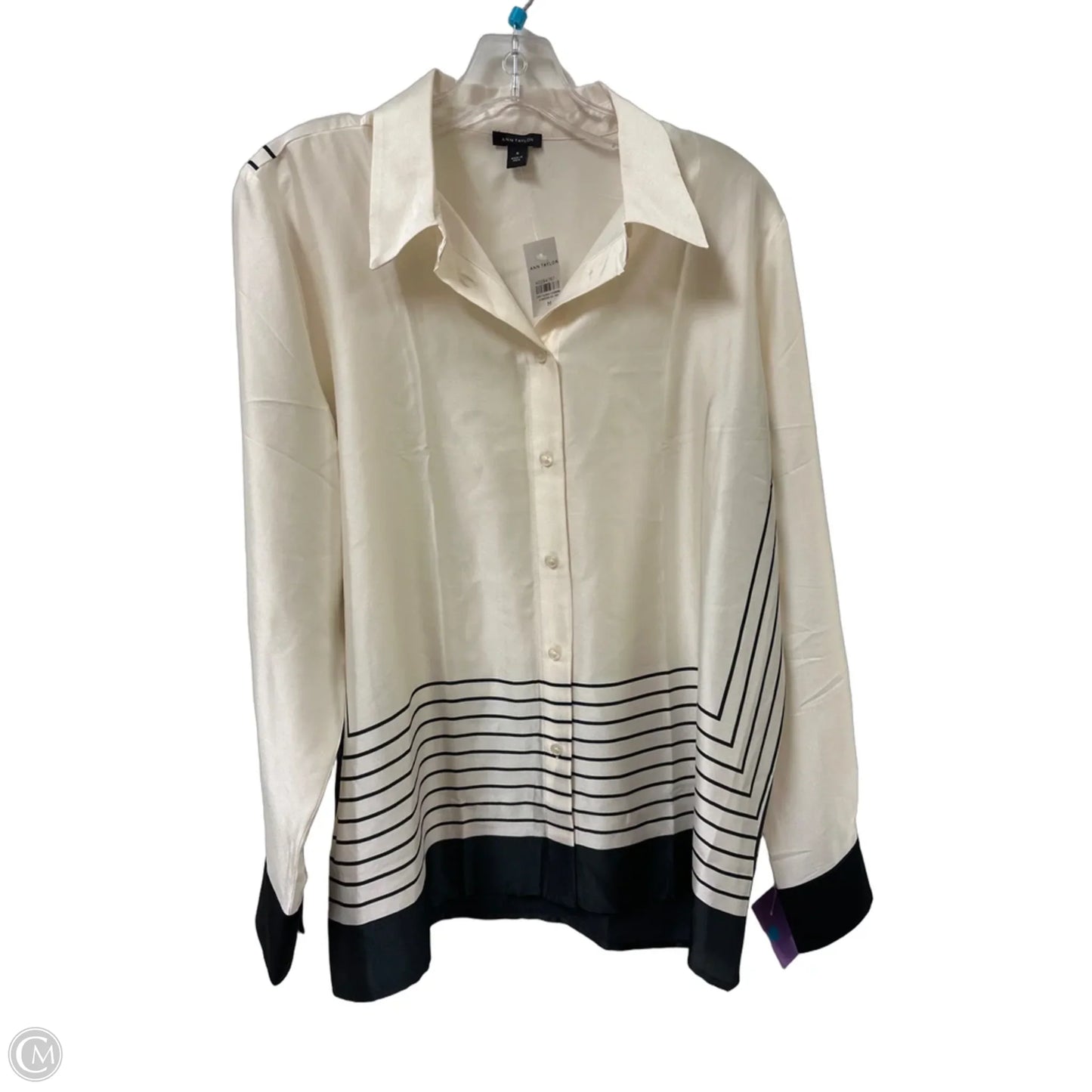 Blouse Long Sleeve By Ann Taylor In Black & Cream, Size: M