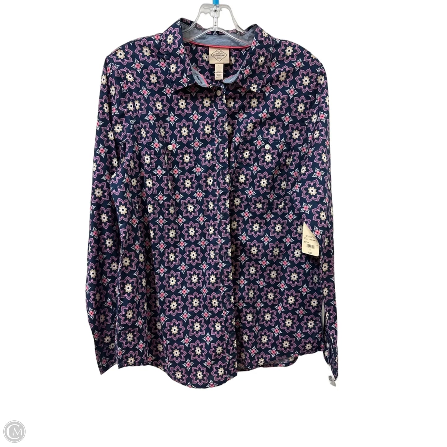 Blouse Long Sleeve By St Johns Bay In Blue & Pink, Size: L