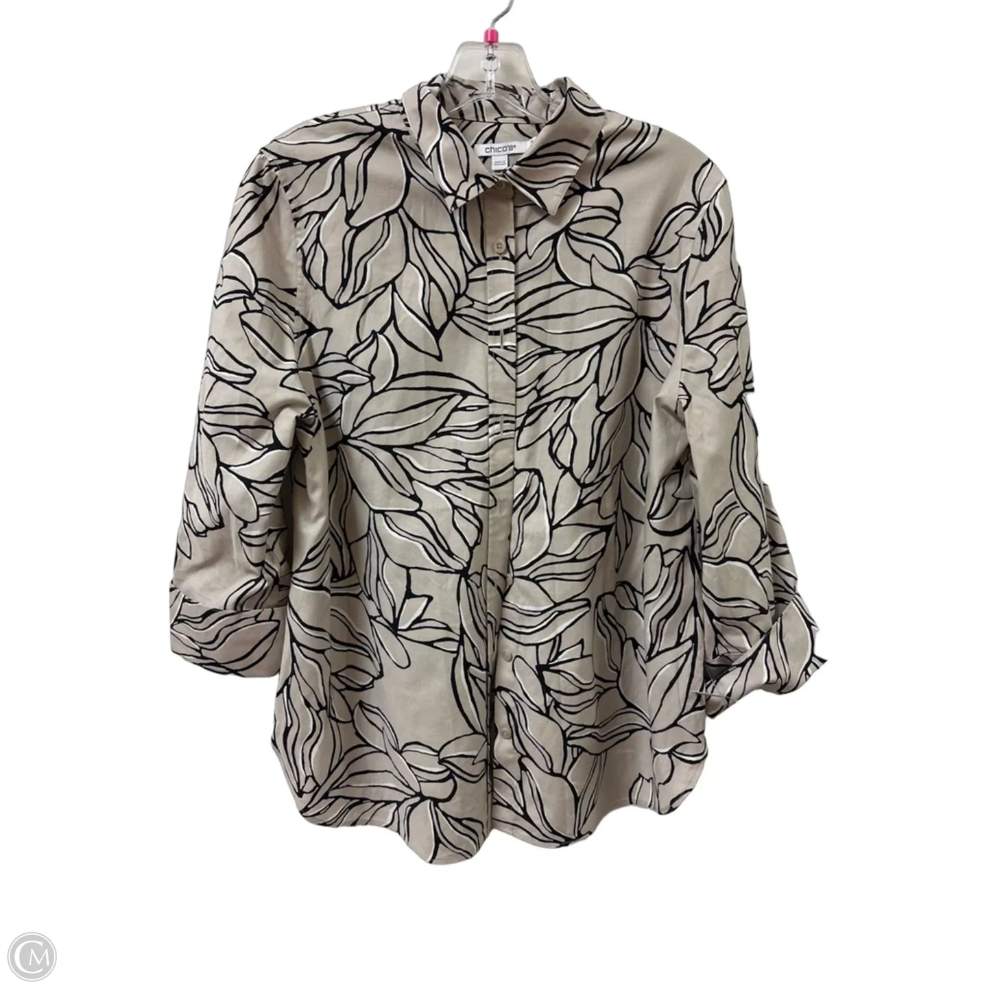Blouse Long Sleeve By Chicos In Black & Cream, Size: M