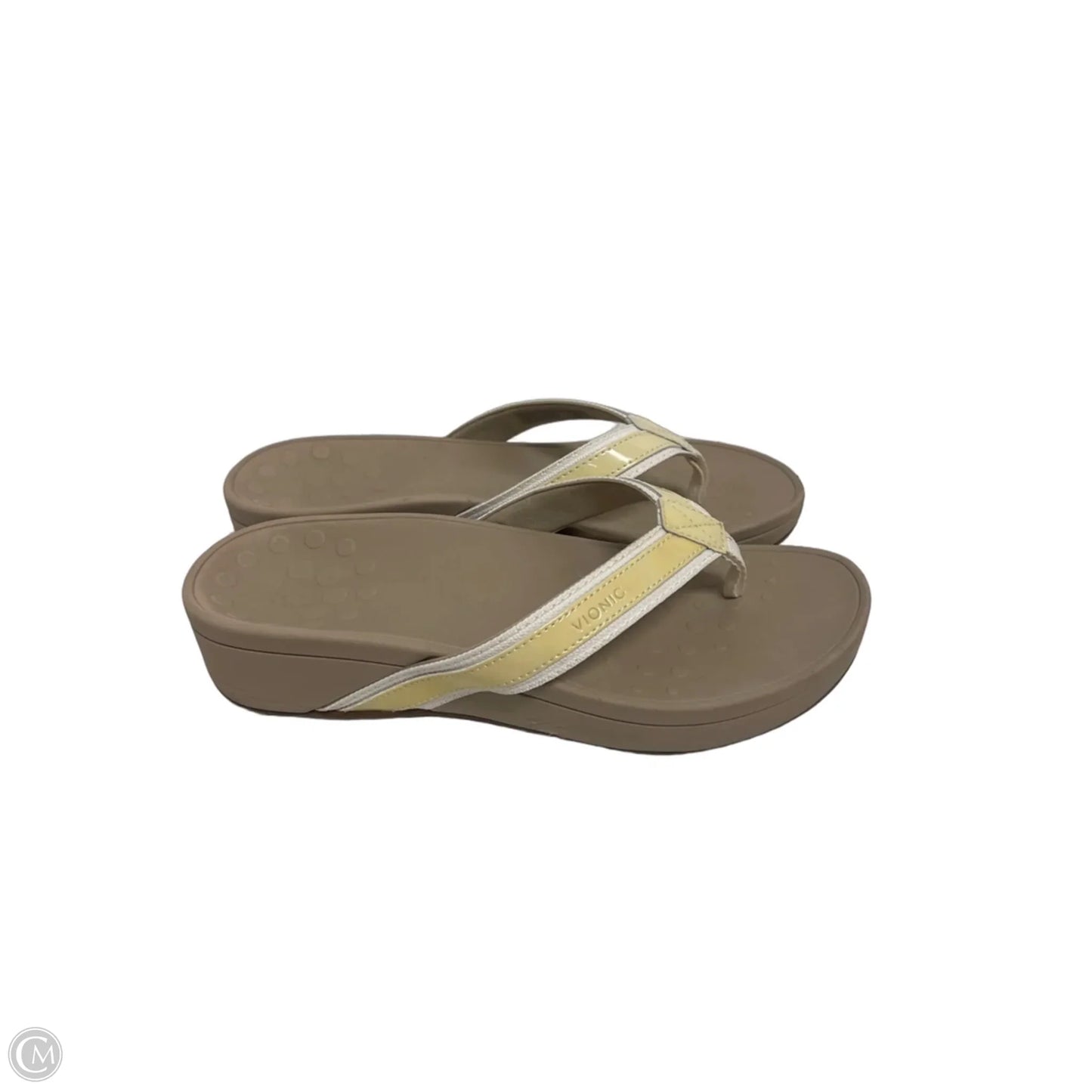 Sandals Flip Flops By Vionic In White & Yellow, Size: 8