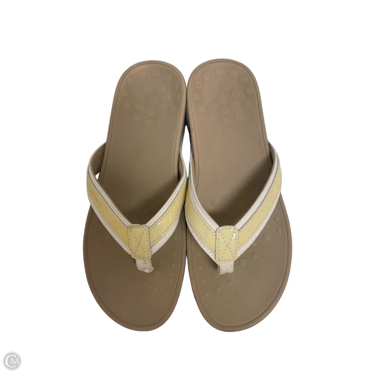 Sandals Flip Flops By Vionic In White & Yellow, Size: 8