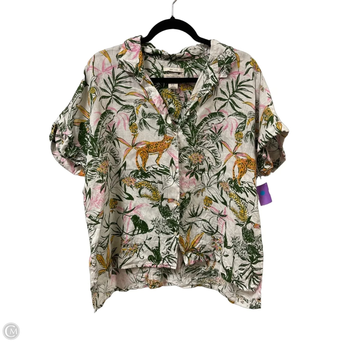 Blouse Short Sleeve By Rachel Zoe In Green & Pink, Size: Xl