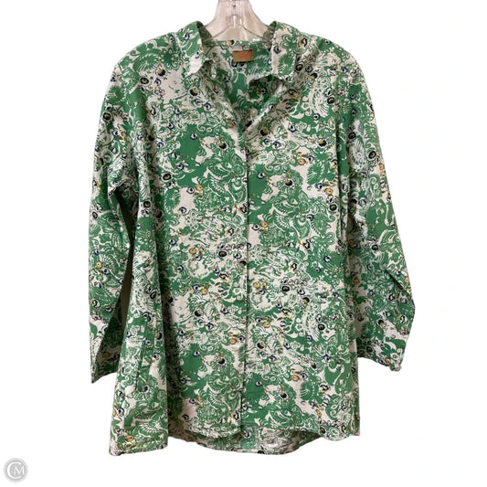 Blouse Long Sleeve By Clothes Mentor In Green & White, Size: L