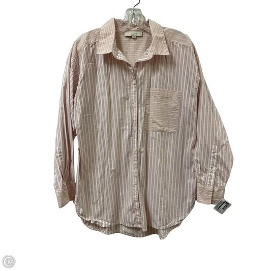 Blouse Long Sleeve By Loft In Pink & White, Size: M