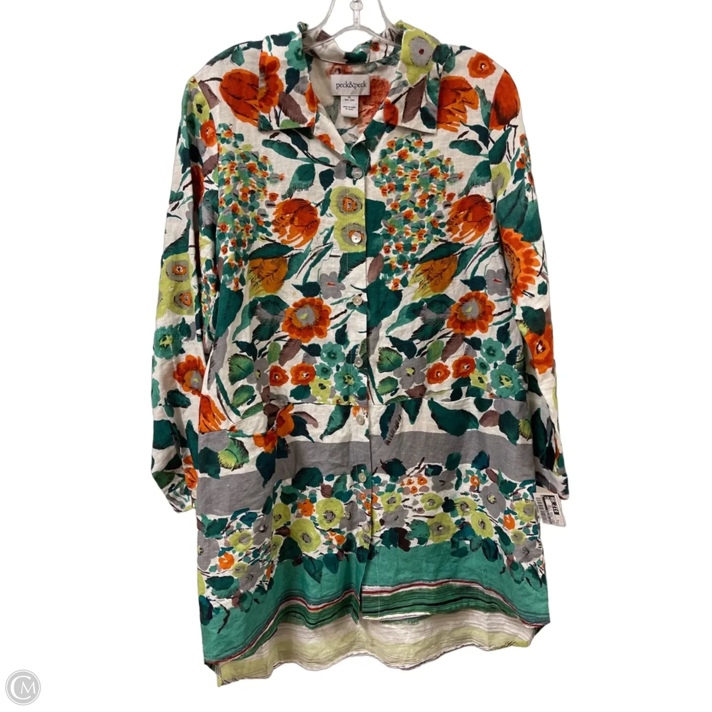 Dress Casual Short By Peck And Peck In Green & Orange, Size: Xl