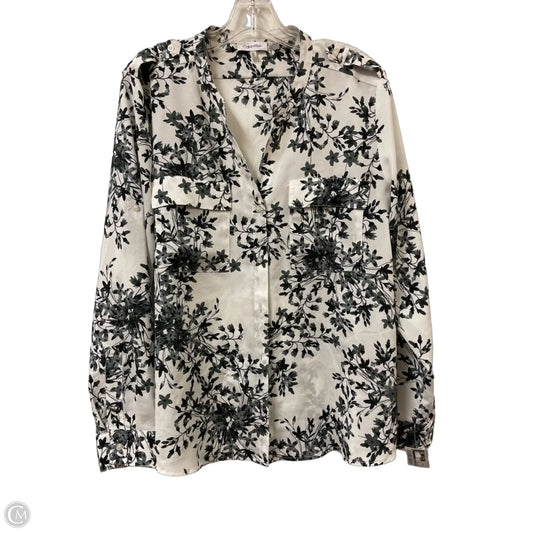 Blouse Long Sleeve By Calvin Klein In Grey & White, Size: Xl