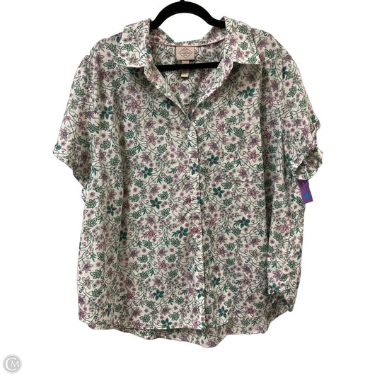 Blouse Short Sleeve By St Johns Bay In Green & Pink, Size: 2x
