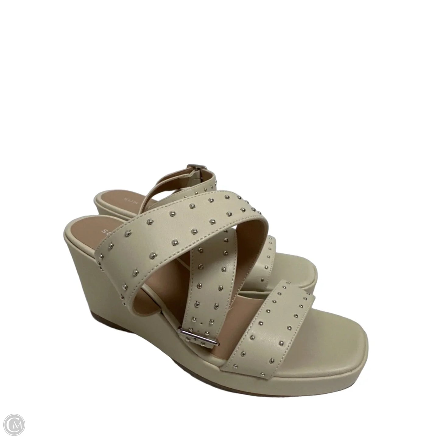 Sandals Heels Wedge By Clothes Mentor In Cream, Size: 9.5