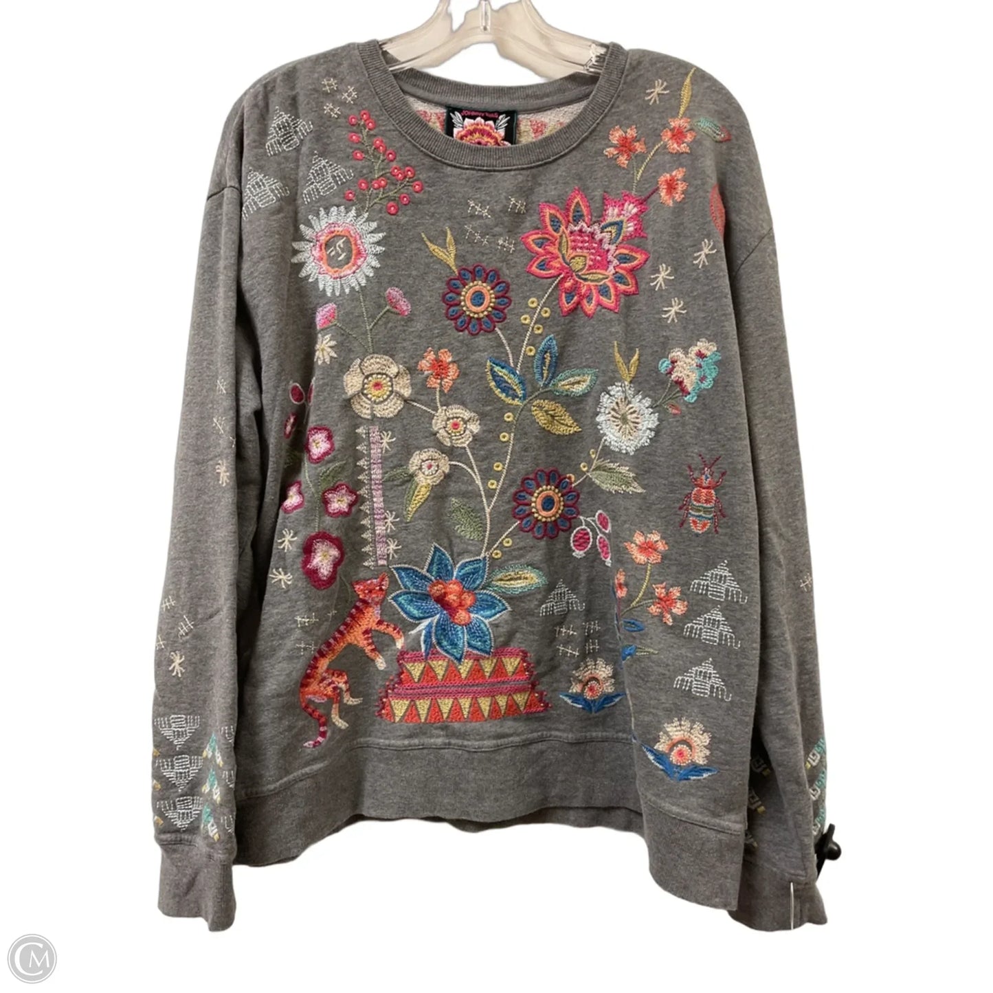Sweatshirt Designer By Johnny Was In Grey, Size: L