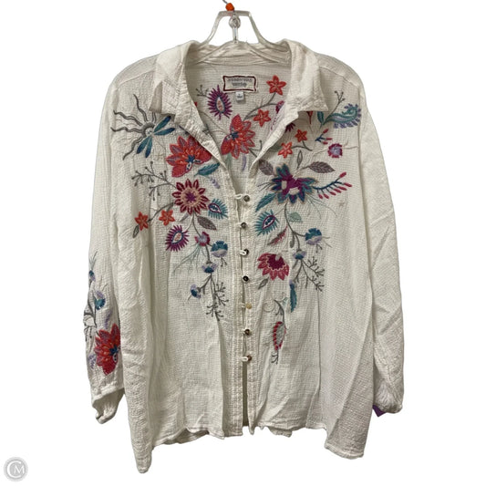 Blouse Designer By Johnny Was In White, Size: L