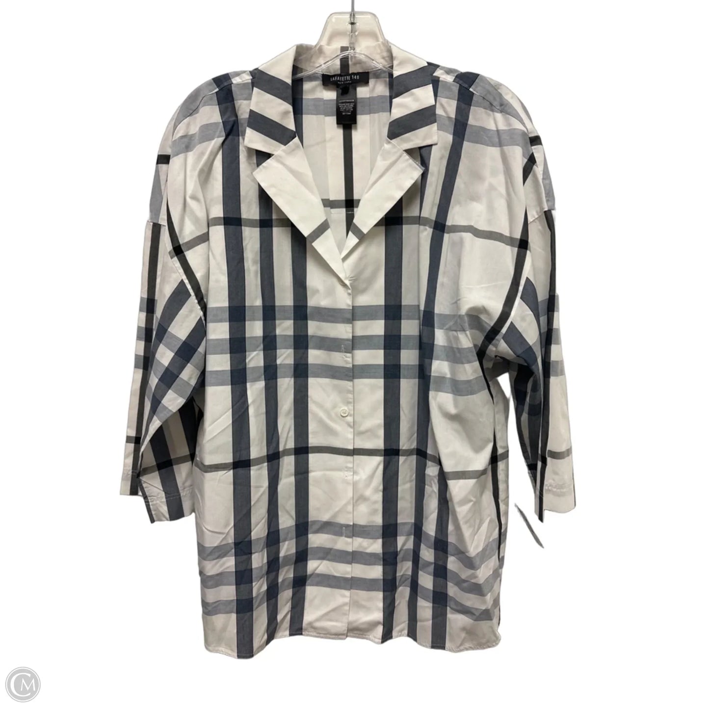Blouse Designer By Lafayette 148 In Blue & White, Size: Xl
