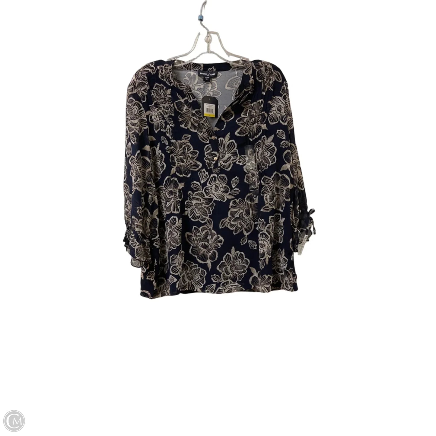 Top Long Sleeve By Nautica In Blue & Cream, Size: M