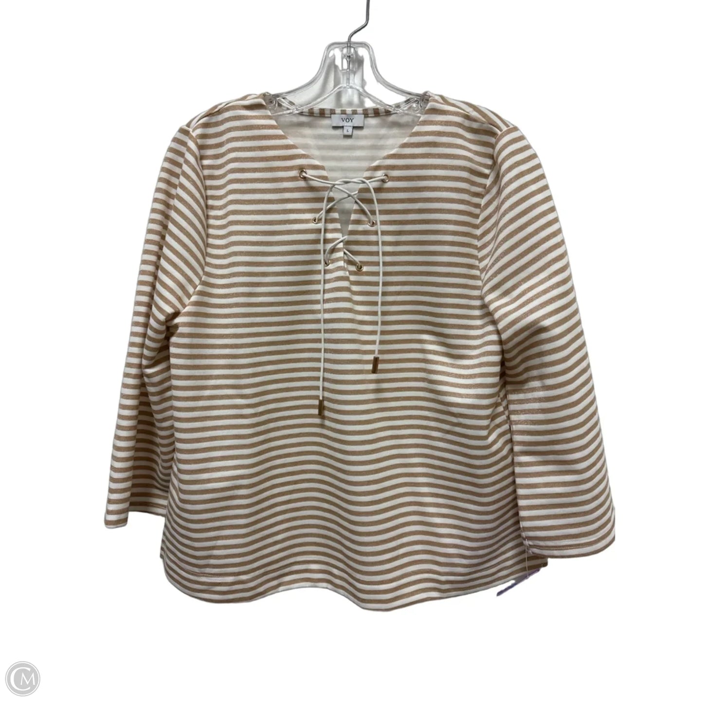 Top Long Sleeve By Voy In Cream & White, Size: L