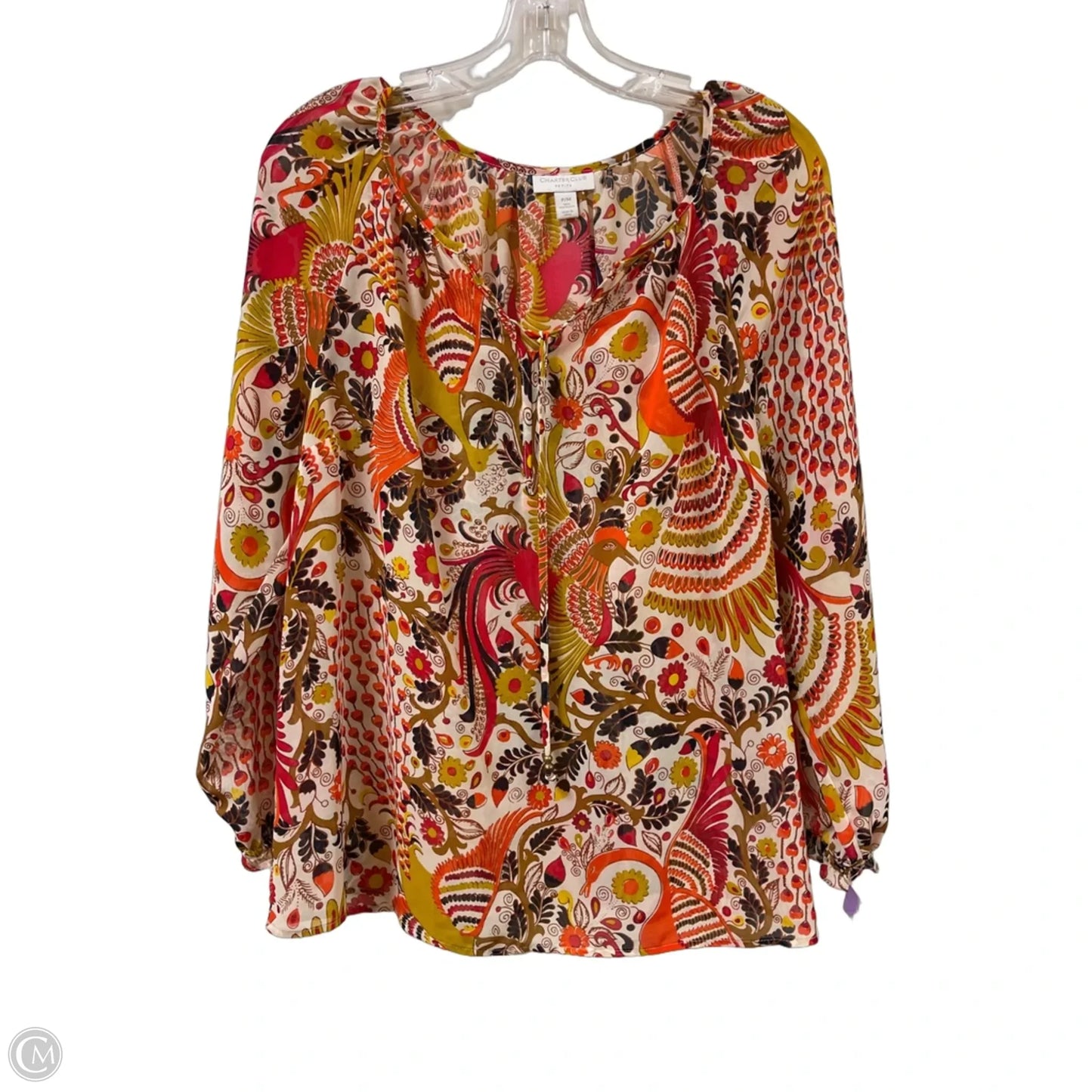 Top Long Sleeve By Charter Club In Orange & Yellow, Size: M