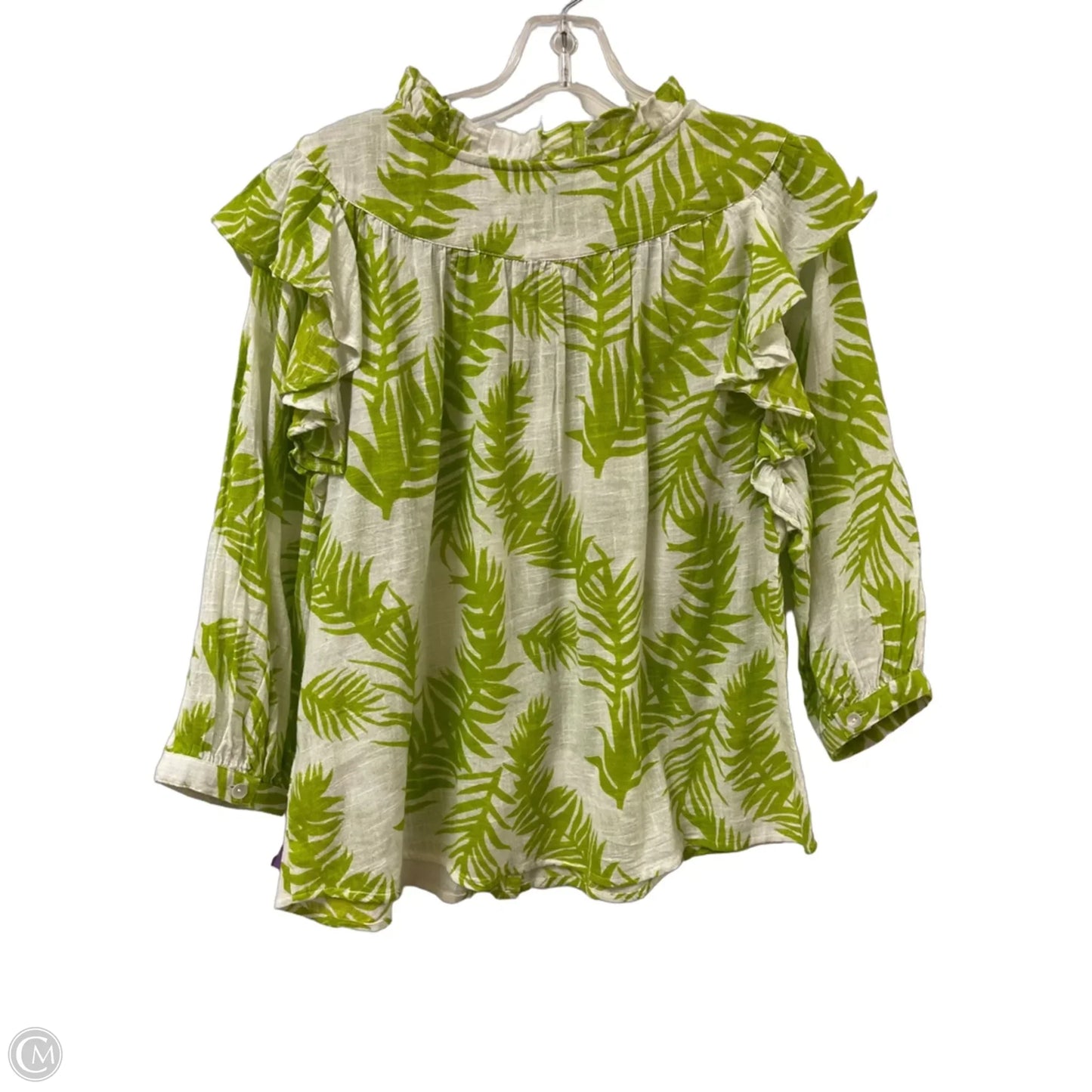 Blouse Long Sleeve By Ivy Jane In Green & White, Size: S