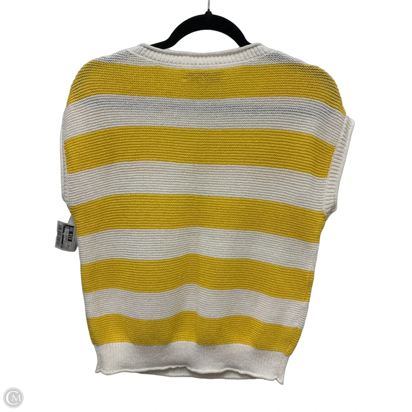 Sweater Short Sleeve By Loft In White & Yellow, Size: Xs