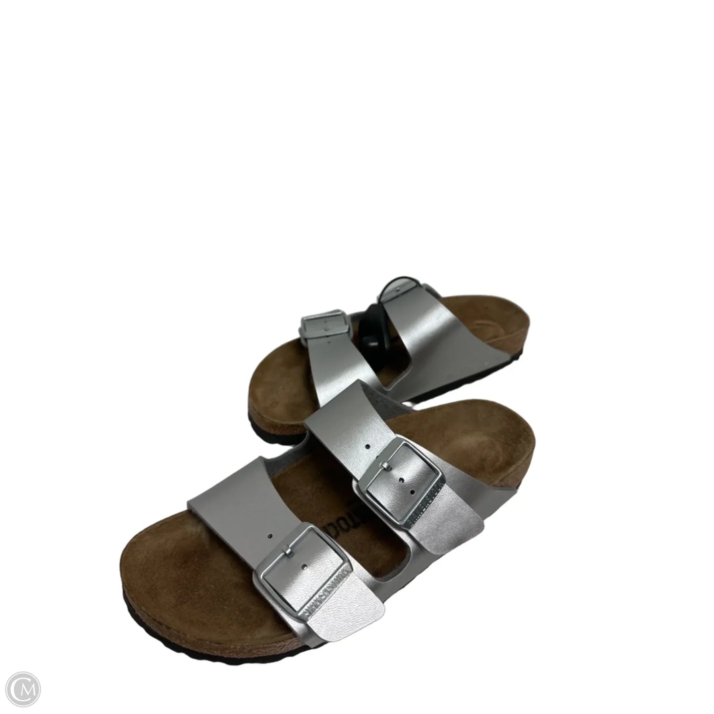 Sandals Flats By Birkenstock In Silver, Size: 6.5