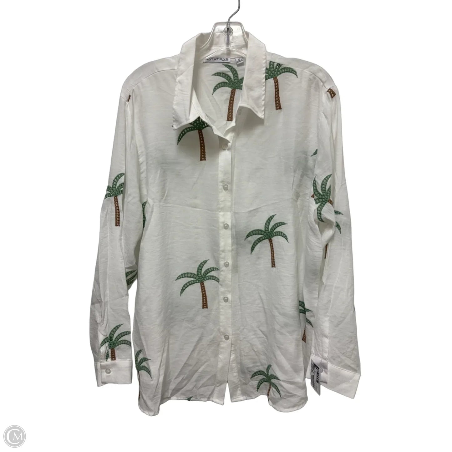 Blouse Long Sleeve By Notations In Green & White, Size: 1x