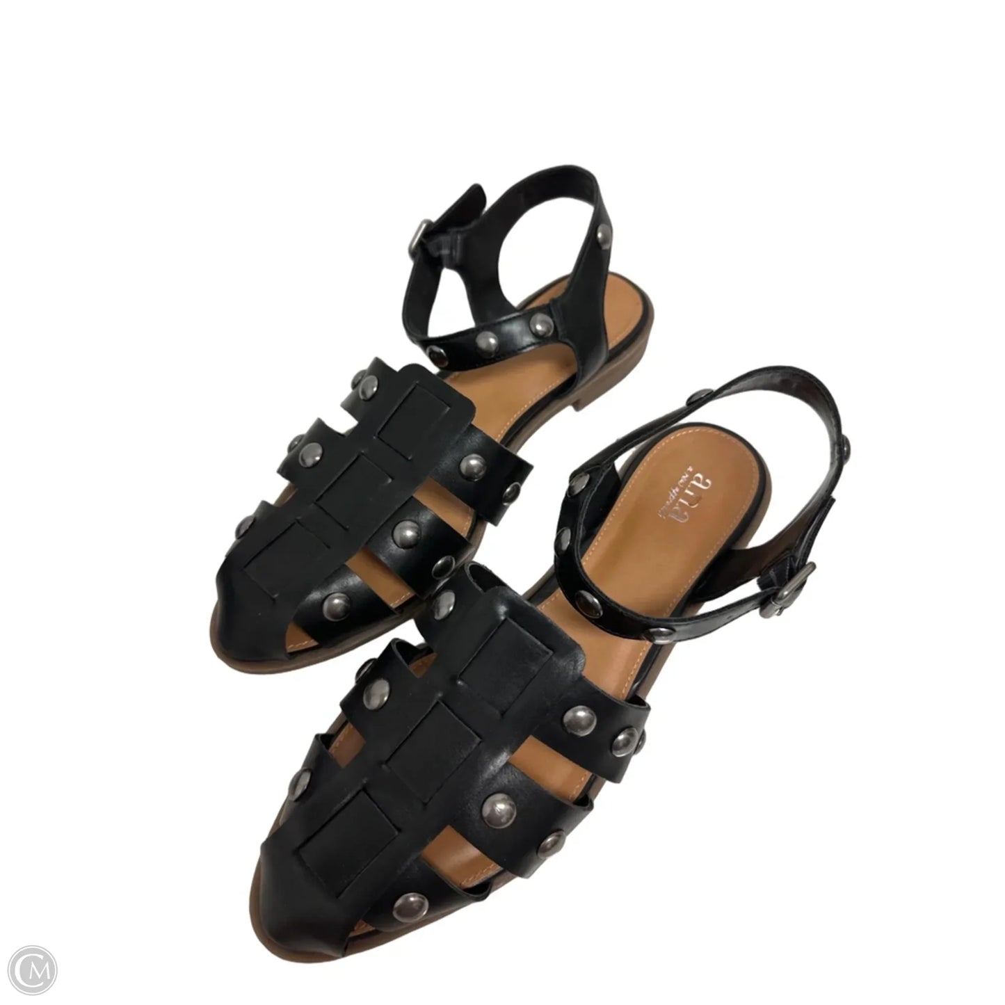 Sandals Flats By Ana In Black & Silver, Size: 10