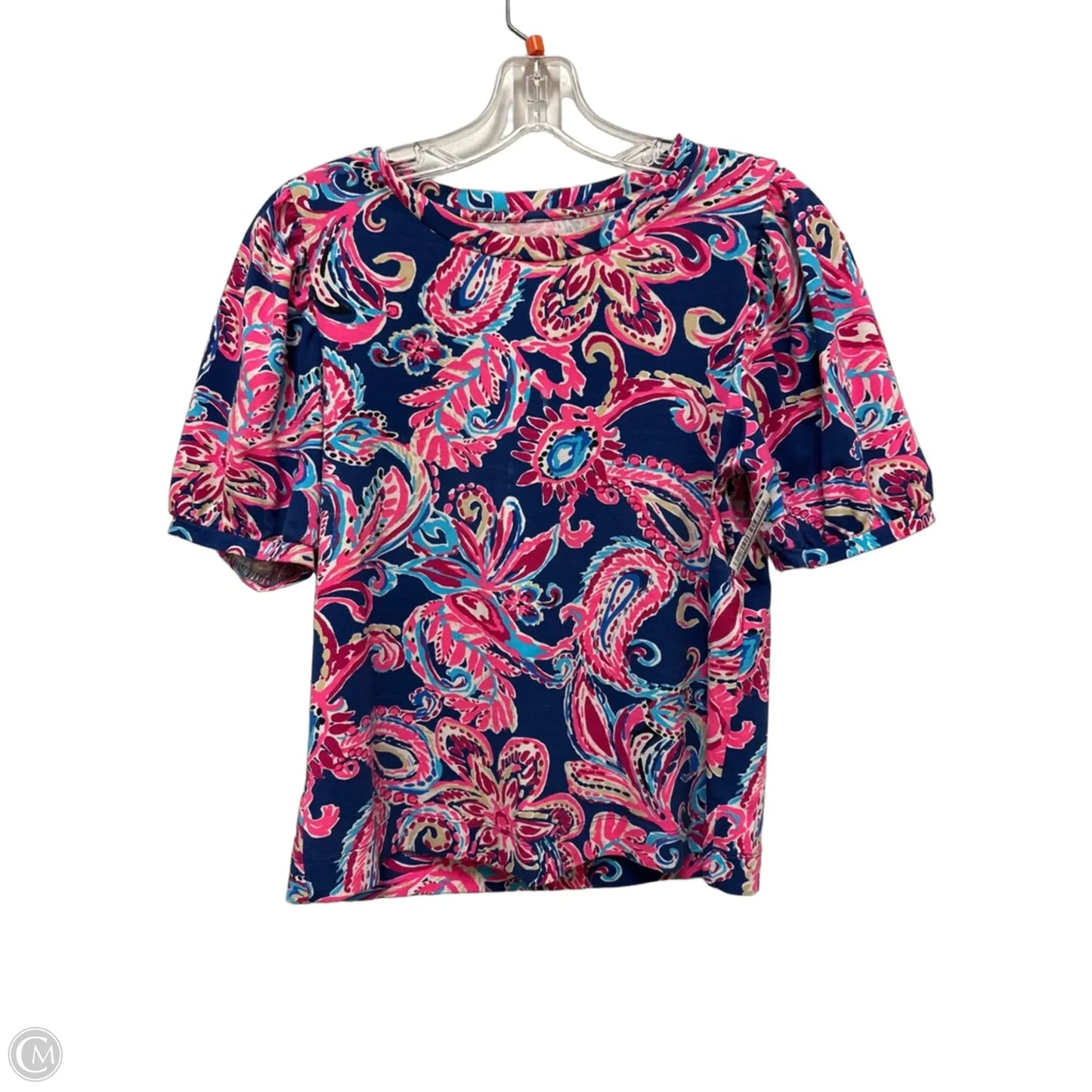 Top Short Sleeve Designer By Lilly Pulitzer In Blue & Pink, Size: S