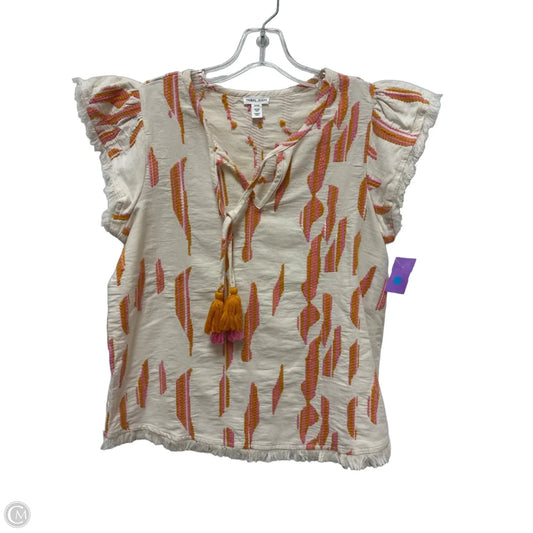 Top Short Sleeve By Tribal In Cream & Pink, Size: M