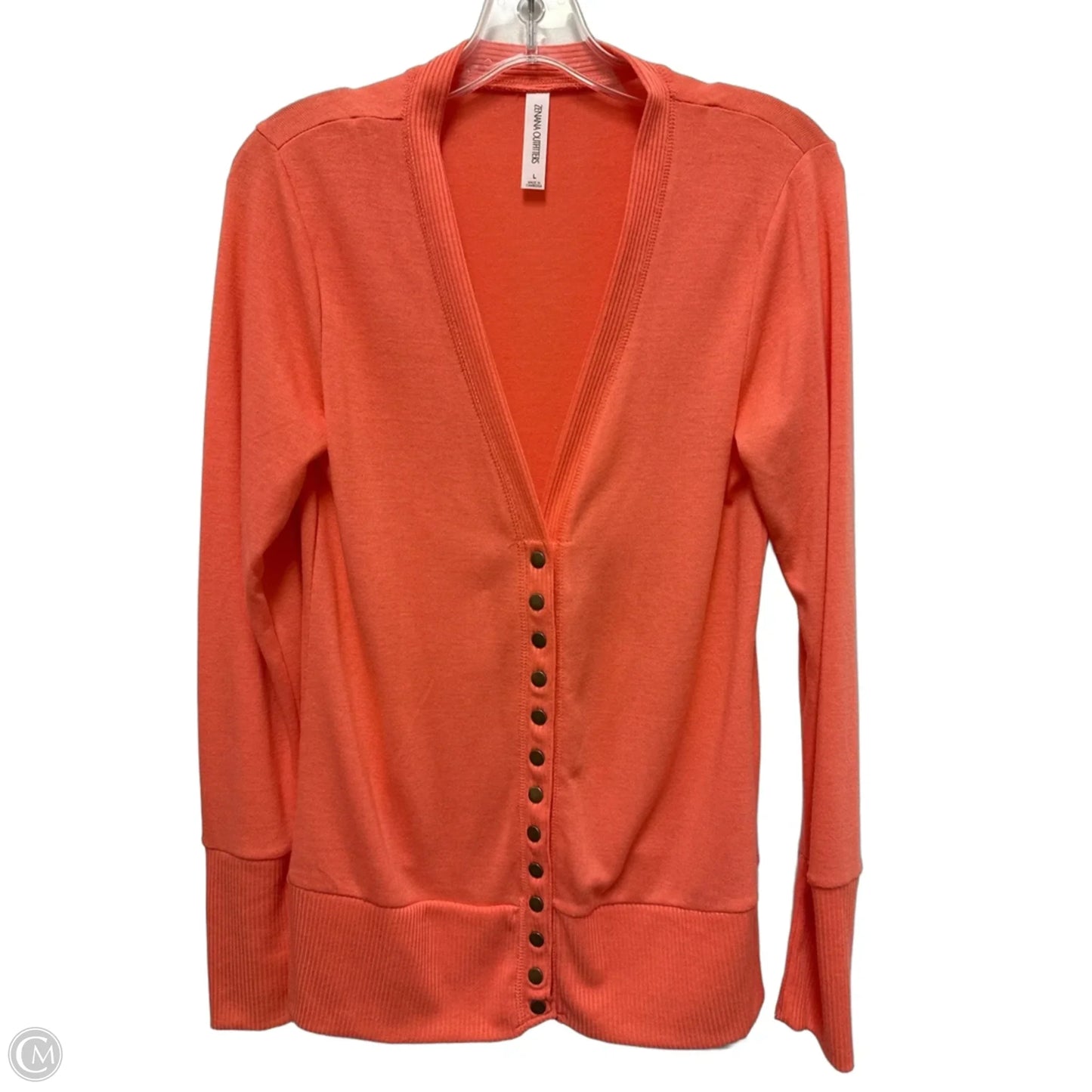 Sweater Cardigan By Zenana Outfitters In Orange, Size: L