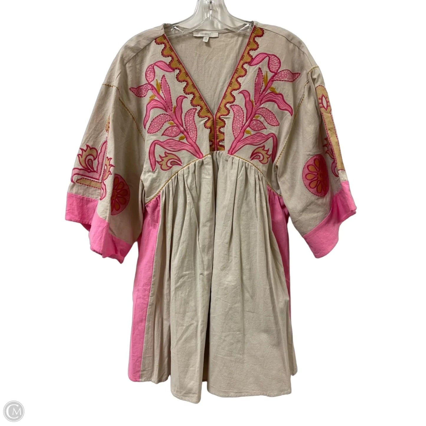 Dress Casual Short By Veveret In Cream & Pink, Size: S