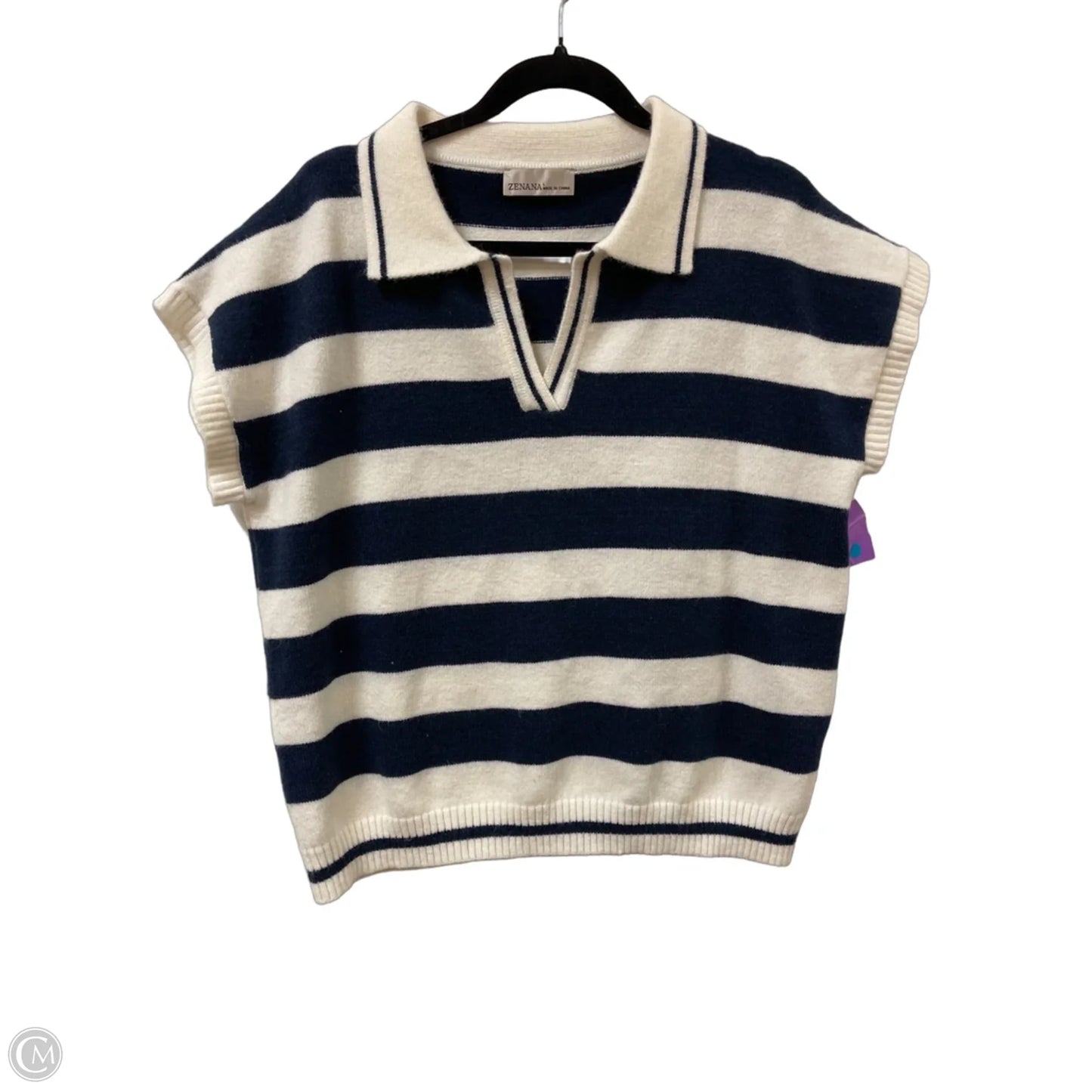 Sweater Short Sleeve By Zenana In Blue & White, Size: L