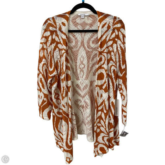 Sweater Cardigan By Chicos In Orange & White, Size: Xl