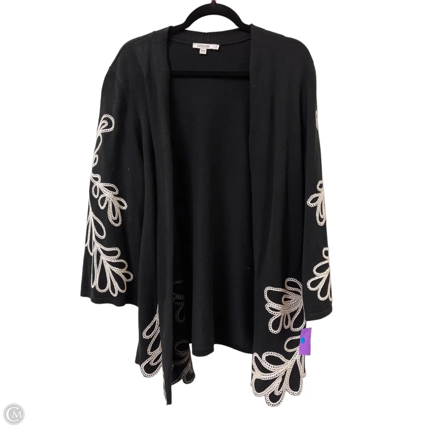 Sweater Cardigan By Chicos In Black & White, Size: Xl