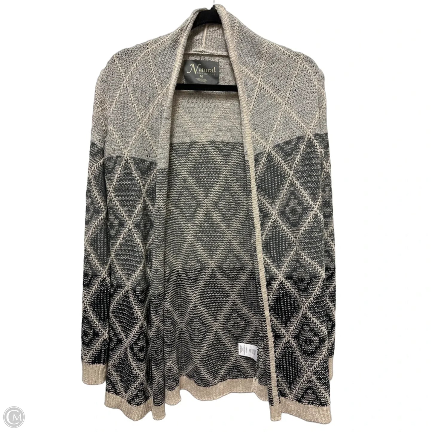 Sweater Cardigan By Natural Reflections In Cream & Grey, Size: M