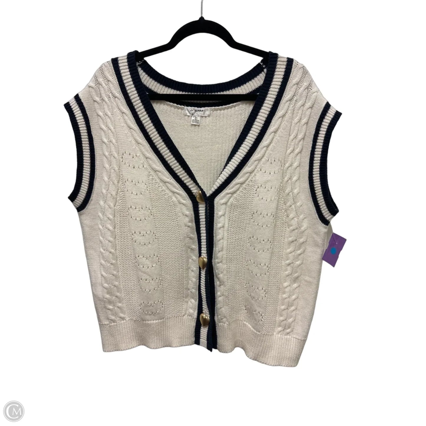 Sweater Short Sleeve By Vigoss In Blue & White, Size: L