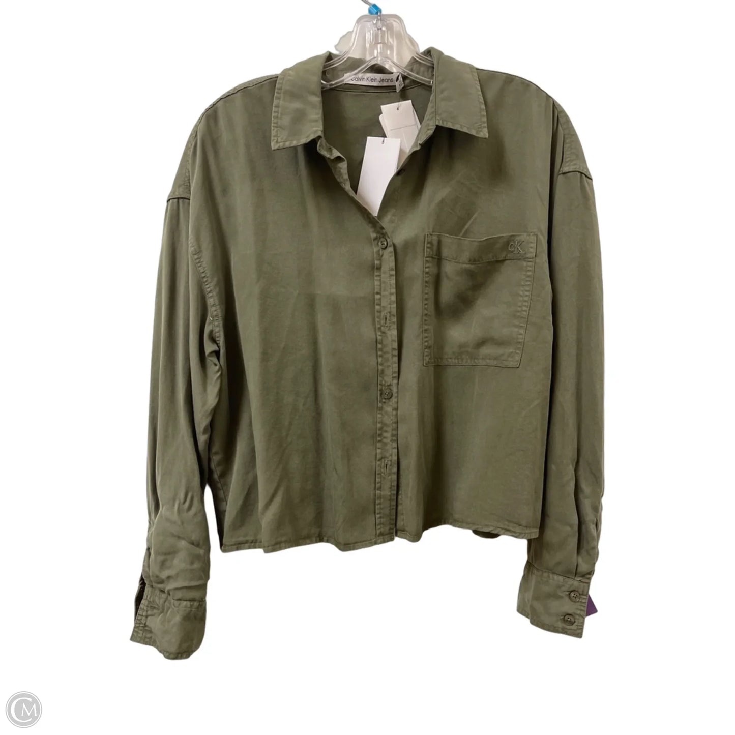 Blouse Long Sleeve By Calvin Klein In Green, Size: S