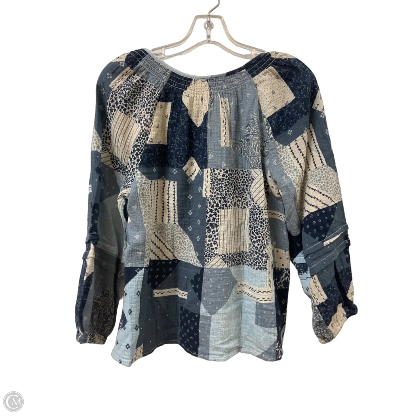 Top Long Sleeve By Wonderly In Blue & White, Size: L